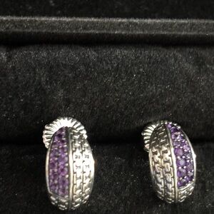 John Hardy Silver and Amethyst boxchain huggie  Earrings half hoop